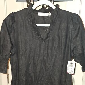 Black V-Neck Ruffle Top